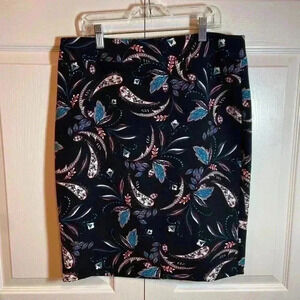 Ann Taylor Factory Women's A-line Skirt|Black/Blue Paisley- Leaf Pattern|Size 8‎